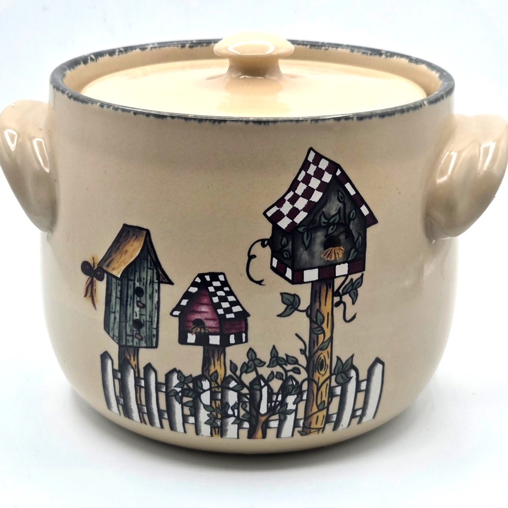 VINTAGE HOME & GARDEN PARTY LTD BIRDHOUSE STONEWARE BEAN POT 2004